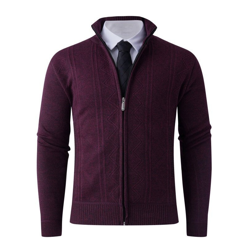 Herren Strick-Zipjacke mit Stehkragen und dezentem Rautenmuster Shop Nory