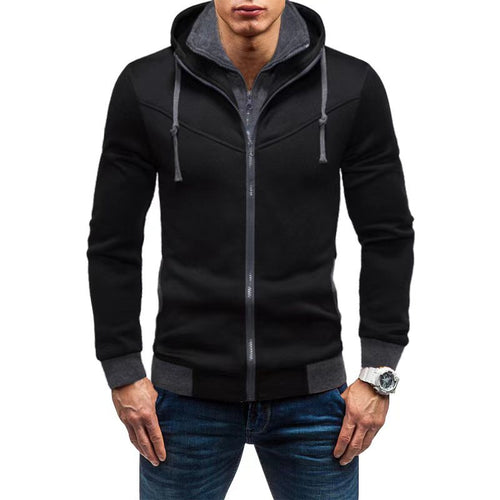 Herren Slim-Fit Kapuzenjacke mit verdecktem Reißverschluss-Doppelkragen und kontrastierten Bündchen Shop Nory