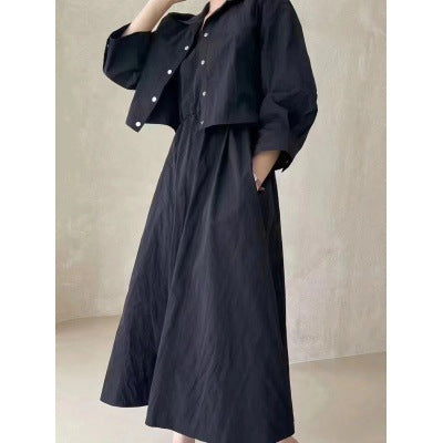 Damen Boxy-Cropped-Hemdjacke und High‑Waist A‑Linien‑Midirock Set aus Crinkle‑Baumwollmix Shop Nory