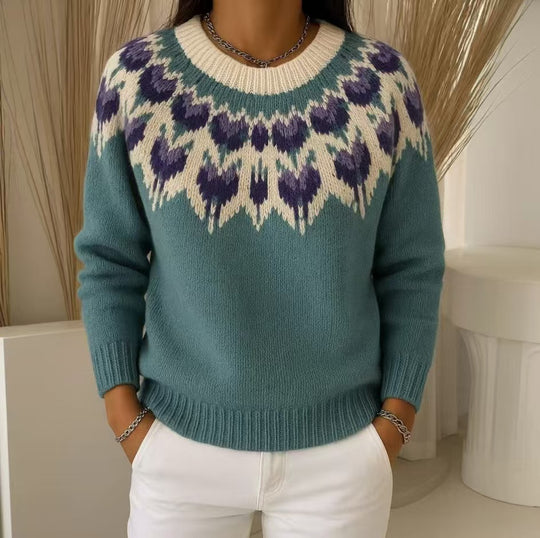 Damen nan gemusterter Norwegerstrickpullover mit weitem Rundhalsausschnitt und lässigem Oversize-Schnitt Shop Nory
