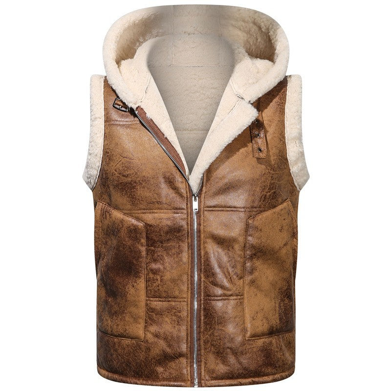Herren Ärmellose Teddy-gefütterte Kapuzenweste im Shearling‑Look Shop Nory