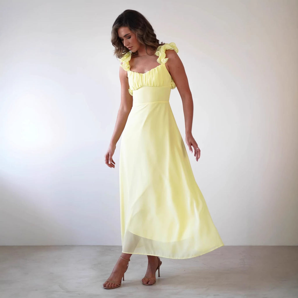 Damen Maxikleid mit verspielten Rüschendetails und elastischem Oberteil