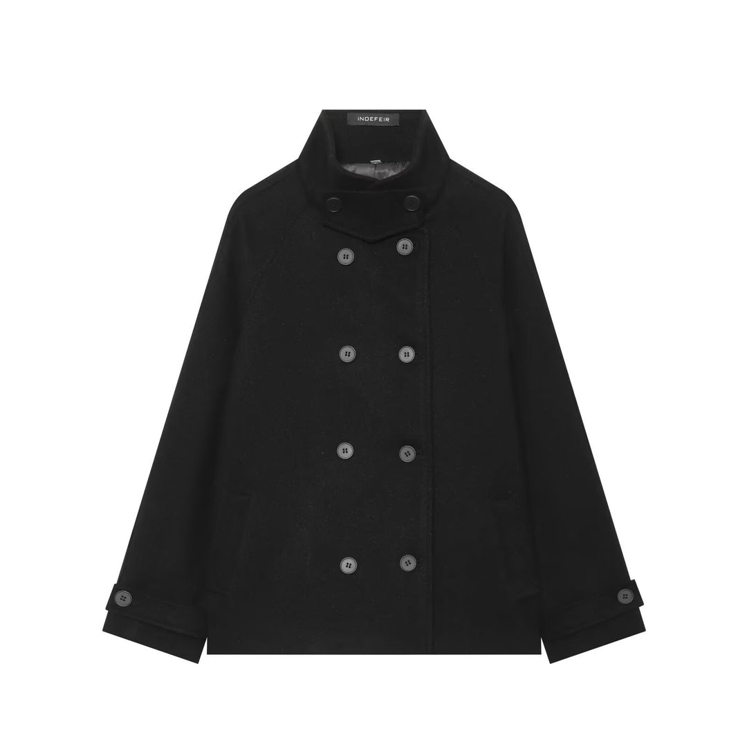 Damen Kurzer Doppelreihiger Wollmix-Cape‑Mantel mit hohem Stehkragen Shop Nory