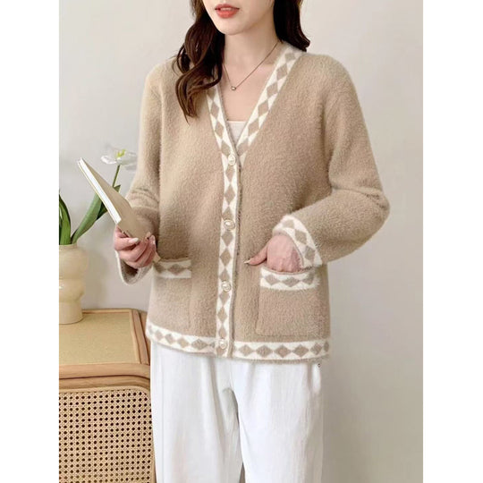 Damen Flauschige Strickjacke mit Dekorativem Muster Shop Nory