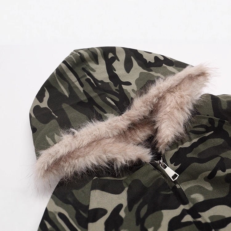 Unisex Wattierte Kapuzenjacke im Camouflagemuster mit Teddyfutter und elastischem Saum Shop Nory