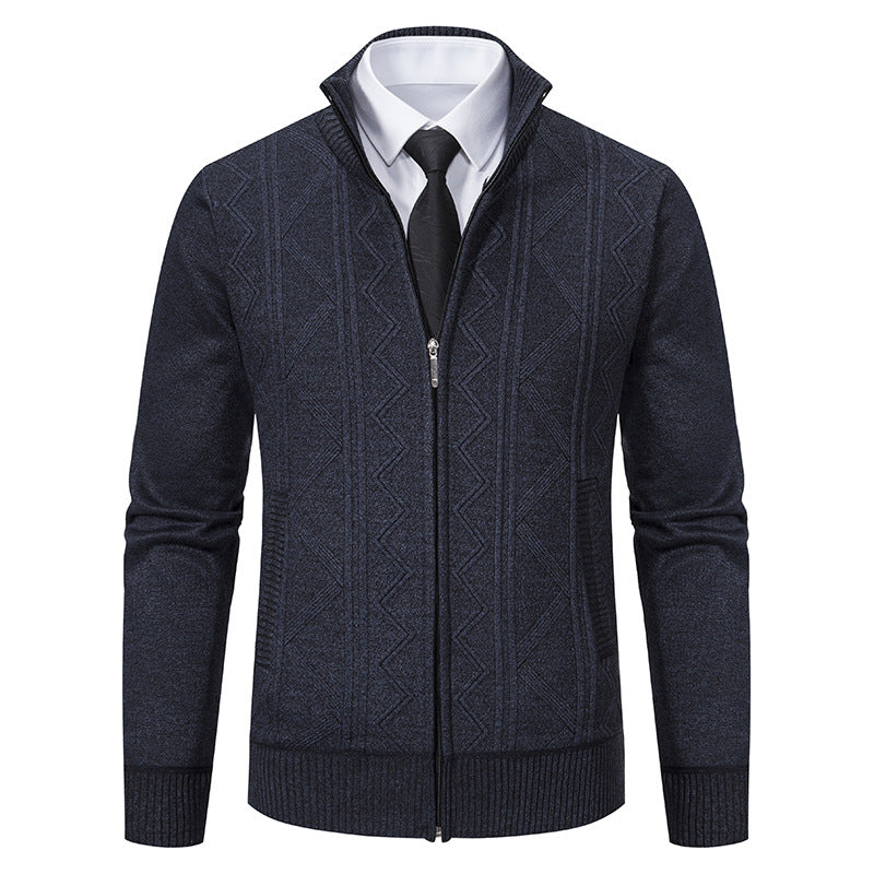 Herren Strukturiertes Feinstrick-Zipcardigan mit Stehkragen und geometrischem Zopfmuster Shop Nory