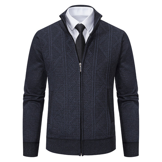 Herren Strukturiertes Feinstrick-Zipcardigan mit Stehkragen und geometrischem Zopfmuster Shop Nory