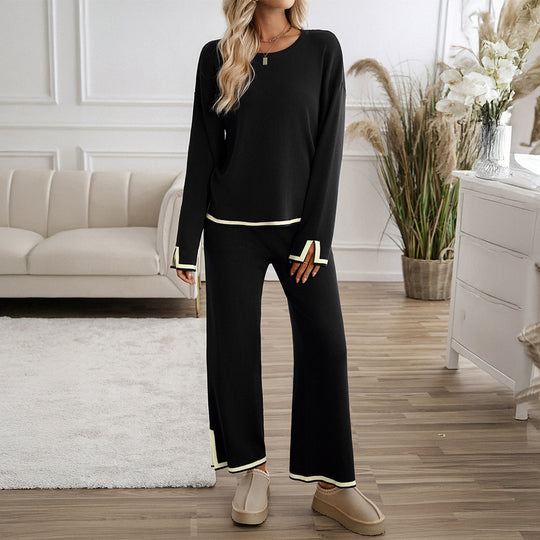 Damen nan entspanntes Lounge-Set mit weichem Rundhalsausschnitt, Kontrastpaspel und weiter Palazzohose Shop Nory