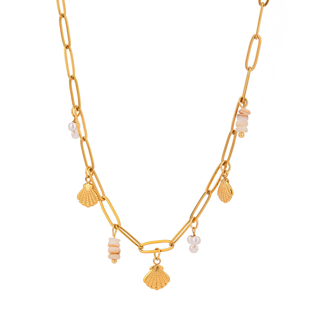 Damen Halskette mit muschelverzierten Anhängern aus hypoallergenem Edelstahl Shop Nory