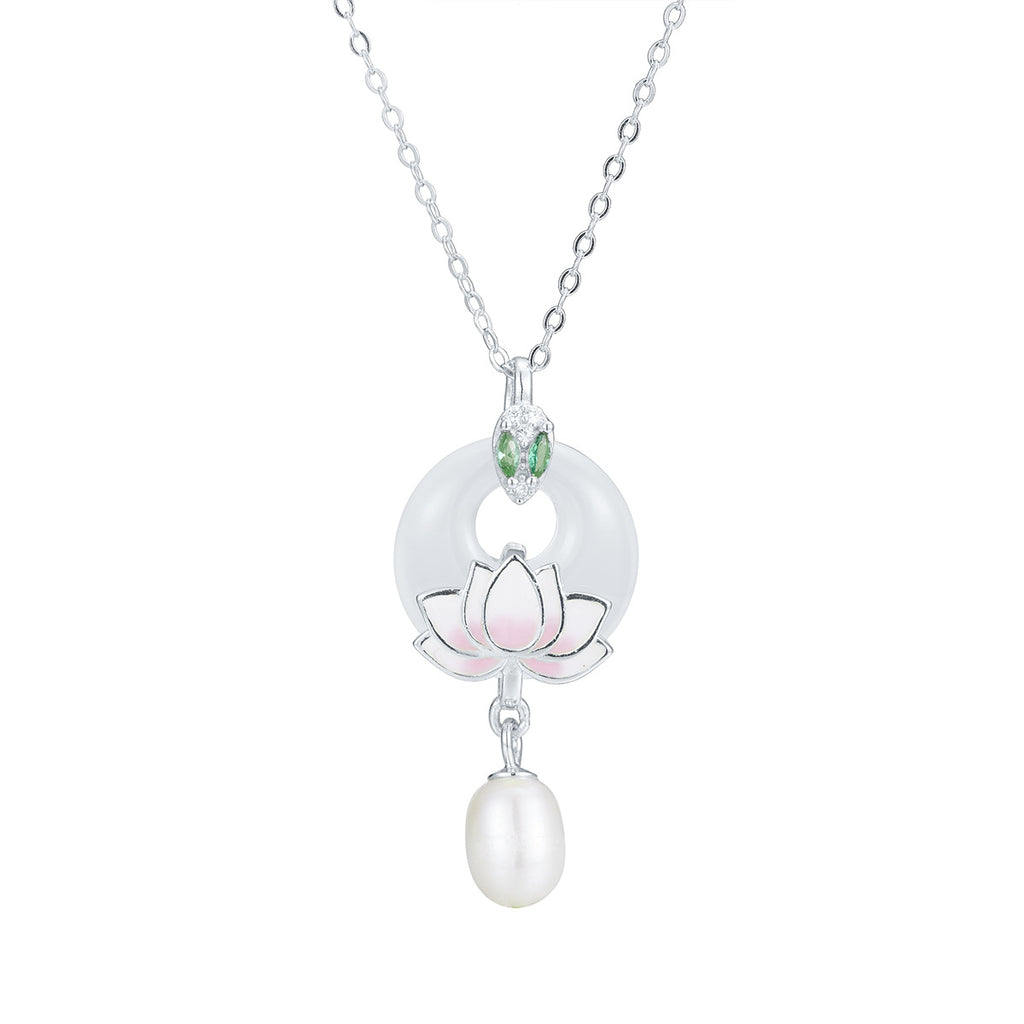 Damen Halskette mit elegantem Lotus-Anhänger und Perle Shop Nory
