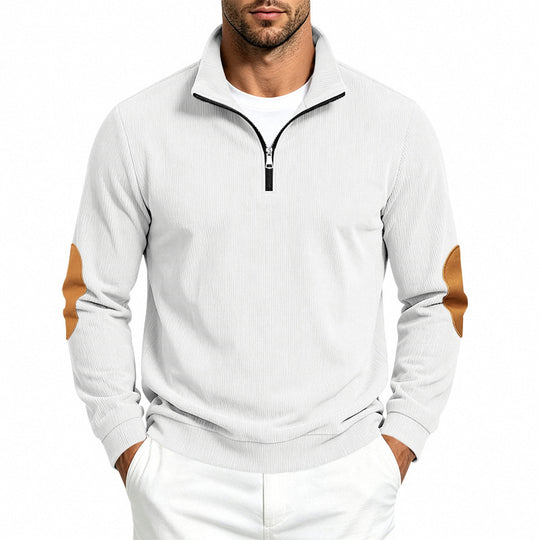 Herren Leichter Struktur-Halbzip-Pullover mit Cord‑Ellbogenpatches und Stehkragen Shop Nory