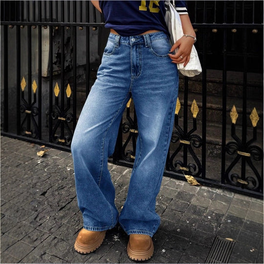 Damen High-Waist Weite Denim‑Hose mit Palazzo‑Schnitt Shop Nory