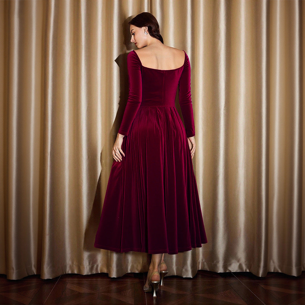 Damen Midikleid aus Samt mit Herzausschnitt taillierter Korsagenoptik und weit schwingendem Rock Shop Nory
