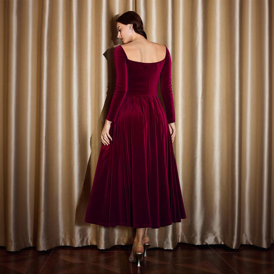 Damen Midikleid aus Samt mit Herzausschnitt taillierter Korsagenoptik und weit schwingendem Rock Shop Nory