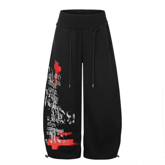 Damen Extraweite Balloon-Palazzo-Sweathose mit geripptem Komfortbund, Kordelzug und typografischem Gothic-Print Shop Nory