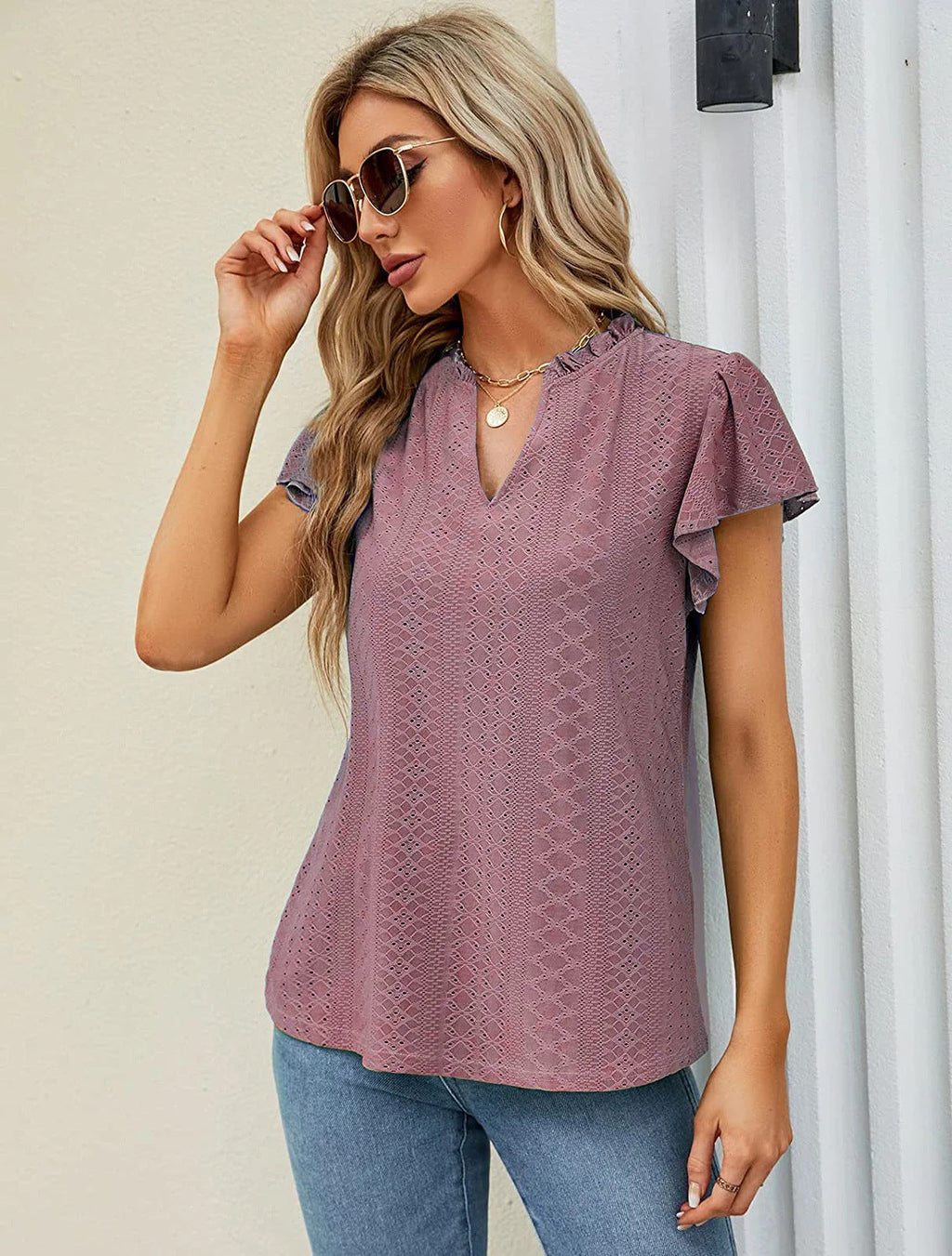 Damen luftige Bluse mit Spitzendetail