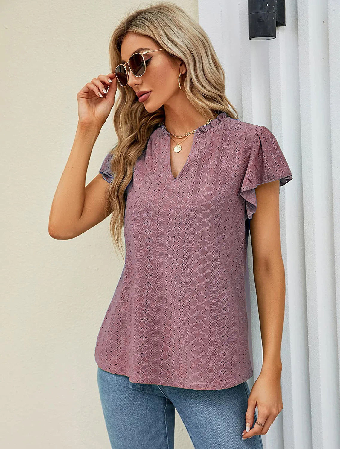 Damen luftige Bluse mit Spitzendetail