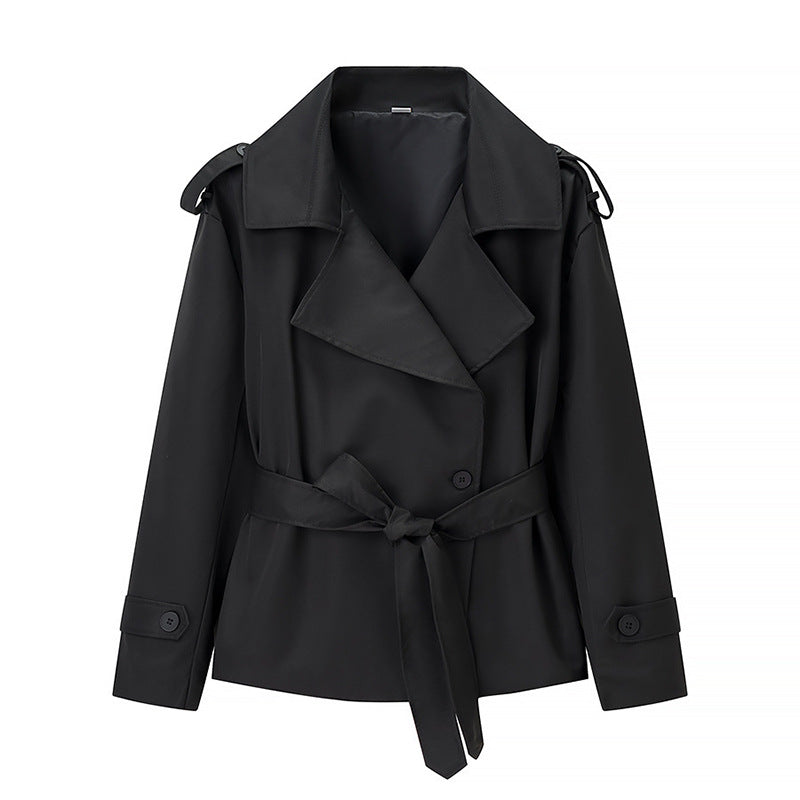 Damen Kurzer Trenchcoat mit Bindegürtel und Doppelreiher Shop Nory
