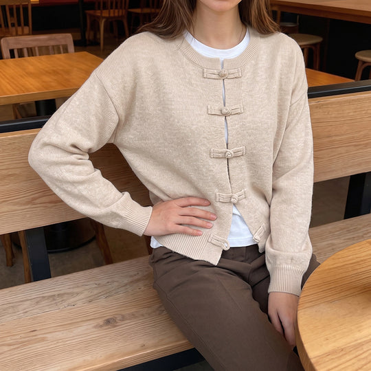 Damen Feinstrick-Cardigan mit dekorativem Knotenverschluss und legerer Raglan-Silhouette Shop Nory