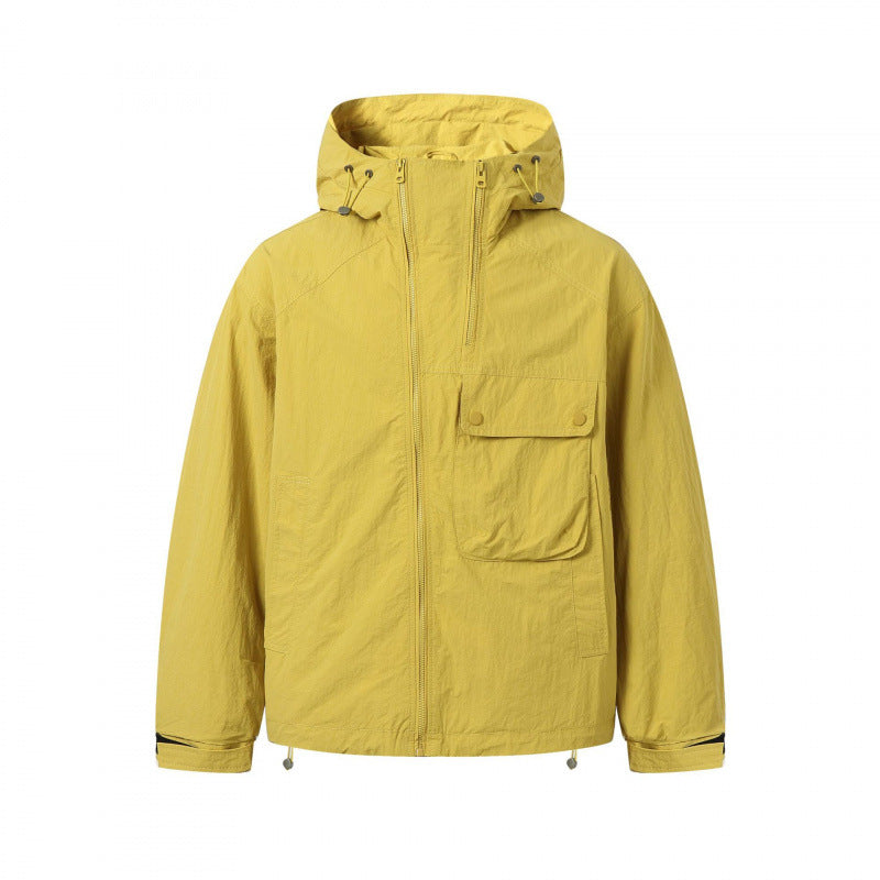 Unisex Leichte Kapuzen-Übergangsjacke mit großem Pattentaschen-Detail und Kordelzug Shop Nory