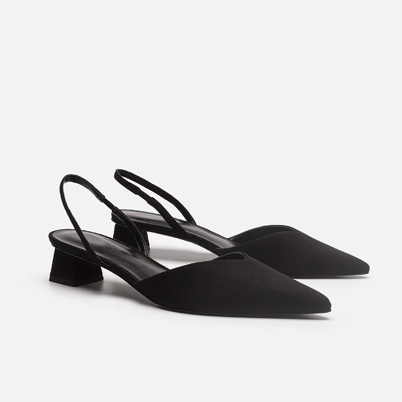 Damen Elegante spitz zulaufende Slingback-Pumps mit elastischem Fersenriemen und niedrigem Blockabsatz Shop Nory