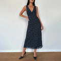 Damen Maxikleid mit floralem Spitzenmuster und tiefem V-Ausschnitt