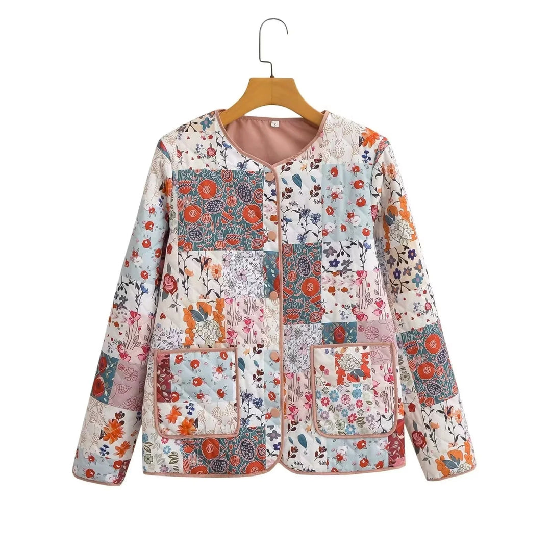 Damen Steppjacke im Patchwork-Bandana-Design mit Rundhals und aufgesetzten Taschen Shop Nory