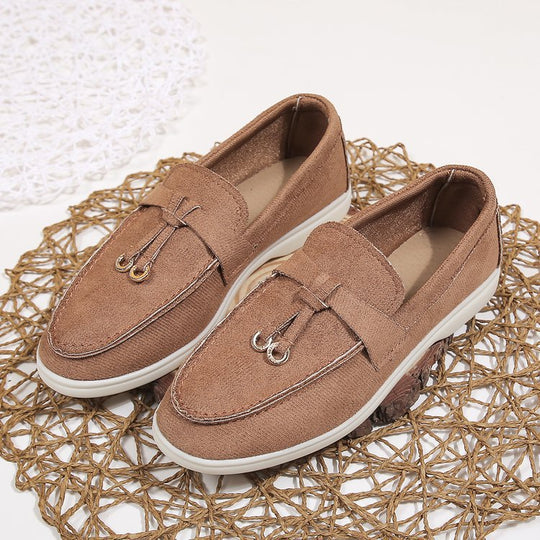 Damen Slipper-Loafer aus Velourslederoptik mit dekorativem Knotenriemen und leicht profilierter Gummisohle Shop Nory