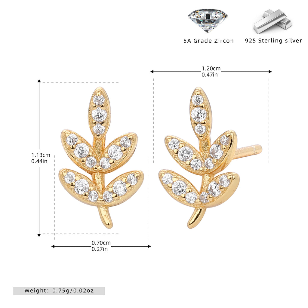 Damen Ohrstecker im eleganten Blatt-Design mit funkelnden Zirkonia Shop Nory