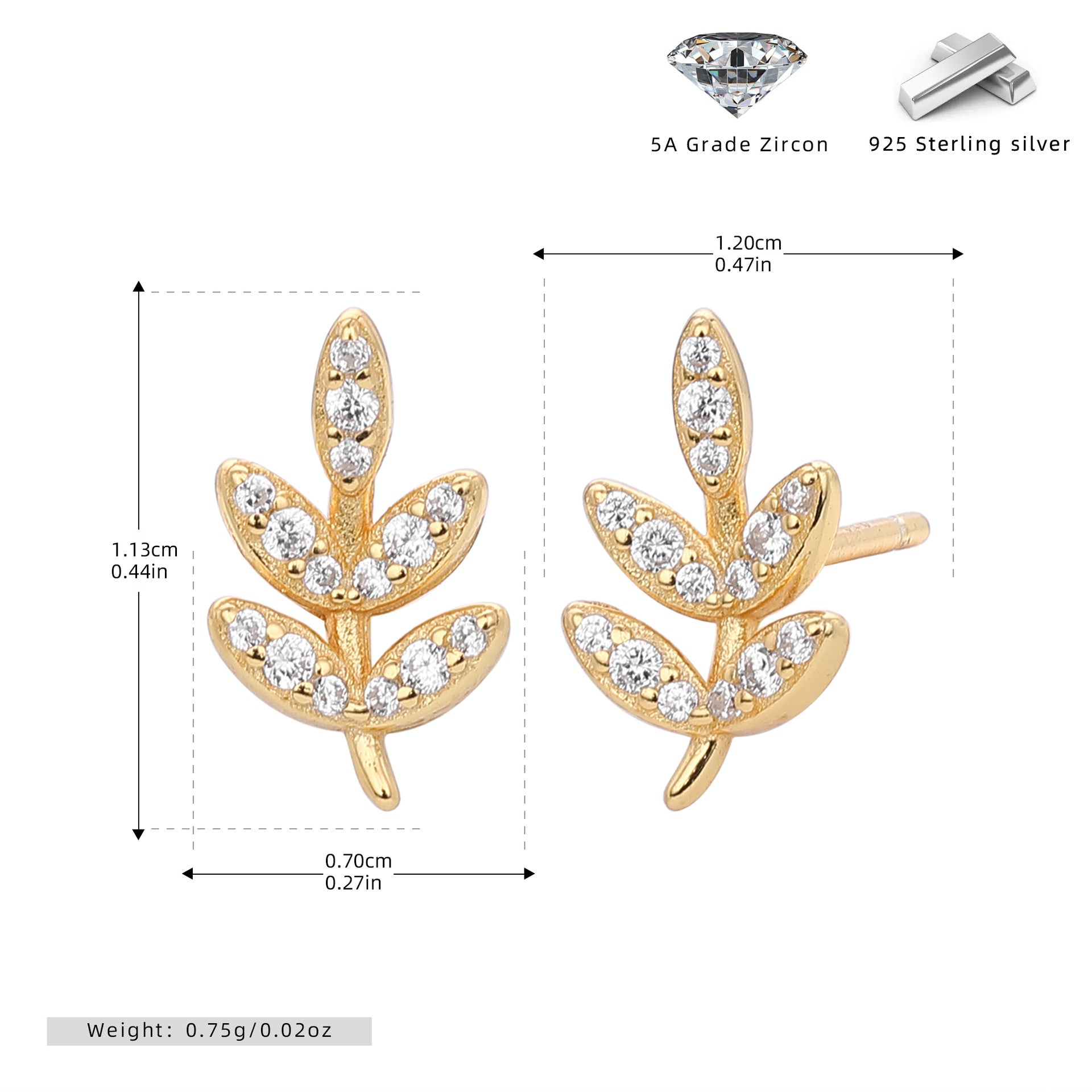 Damen Ohrstecker im eleganten Blatt-Design mit funkelnden Zirkonia Shop Nory