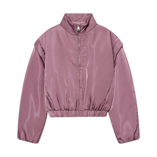 Damen Gekürzte wattierte Satinjacke mit hohem Stehkragen und Taillen-Smock Shop Nory