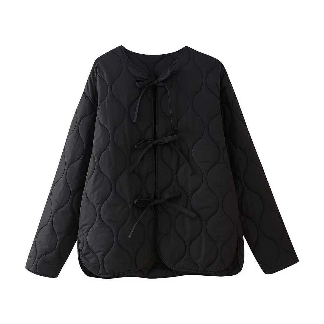 Damen geometrisch gesteppte Oversize-Linerjacke ohne Kragen Shop Nory