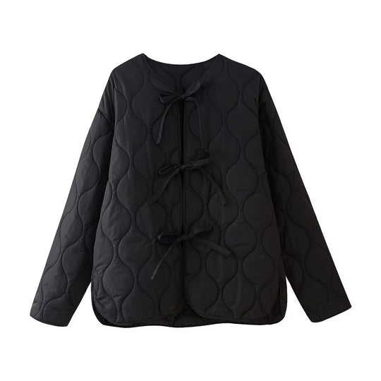 Damen geometrisch gesteppte Oversize-Linerjacke ohne Kragen Shop Nory