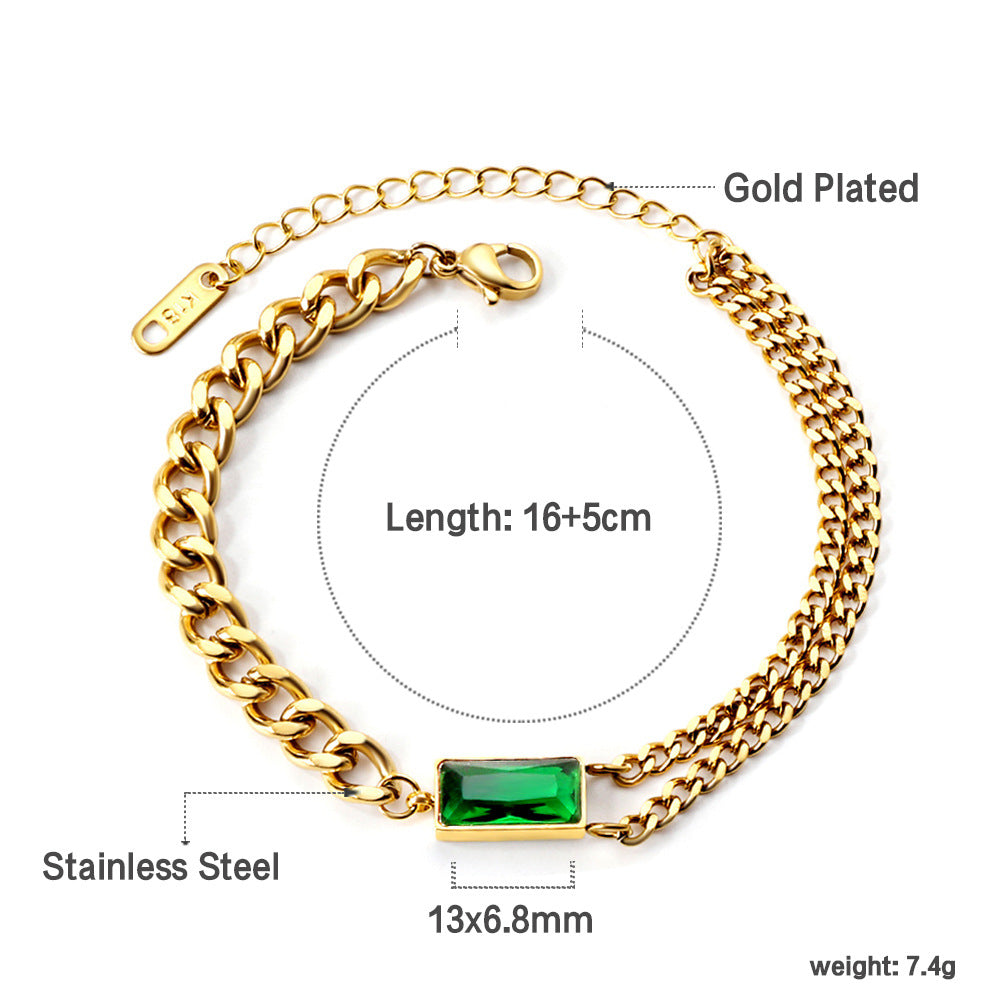 Damen Verstellbarer Ring mit funkelndem smaragdgrünem Anhänger und goldplattierter Edelstahlverarbeitung Shop Nory