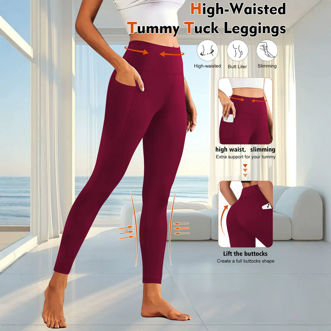 Damen High-Waist Sportleggings mit seitlicher Handytasche und formendem Kompressionsstoff Shopy Nory