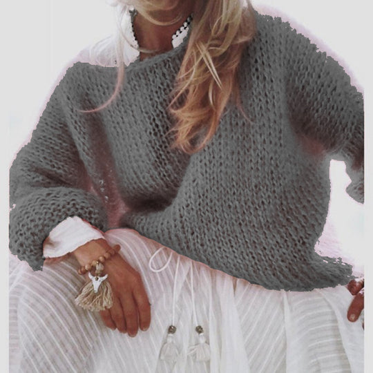 Damen Kurzgeschnitteter flauschiger Grobstrickpullover mit überschnittener Schulter Shop Nory