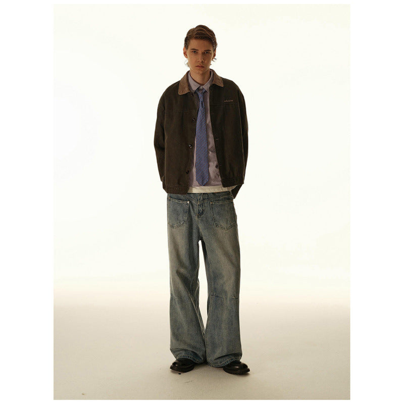 Herren Boxy-Canvas-Jacke mit Cordkragen und verdeckter Knopfleiste Shop Nory