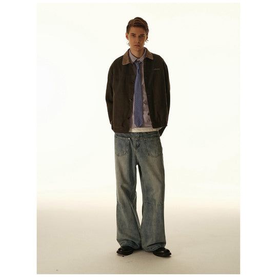 Herren Boxy-Canvas-Jacke mit Cordkragen und verdeckter Knopfleiste Shop Nory