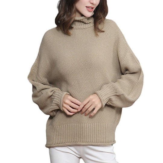 Damen Grobgestrickter Rollkragenpullover mit Ballonärmeln Shop Nory