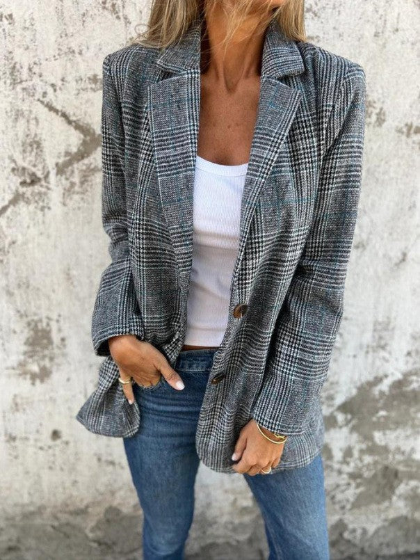 Damen nan oversized Karoblazer mit Reverskragen und aufgesetzten Taschen Shop Nory