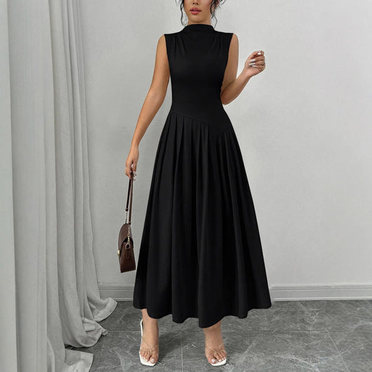 Damen Ärmelloses Maxikleid mit hohem Stehkragen, tailliertem Oberteil und plissiertem Rock Shop Nory