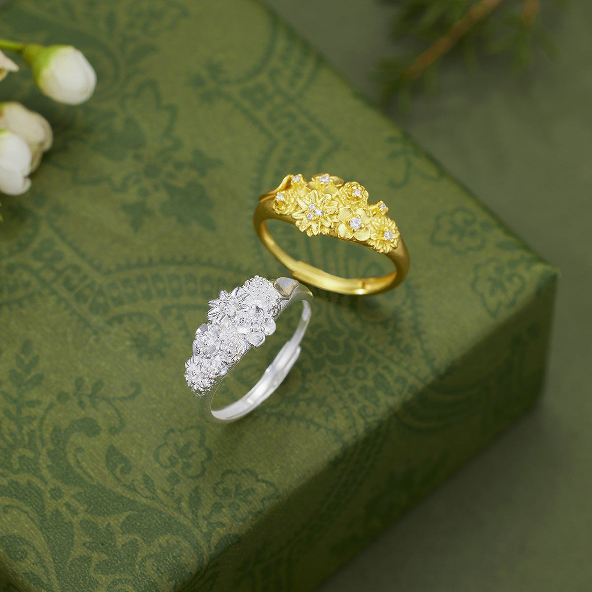 Damen exquisite Blumenschmuck Ring mit funkelnden Akzenten Shop Nory