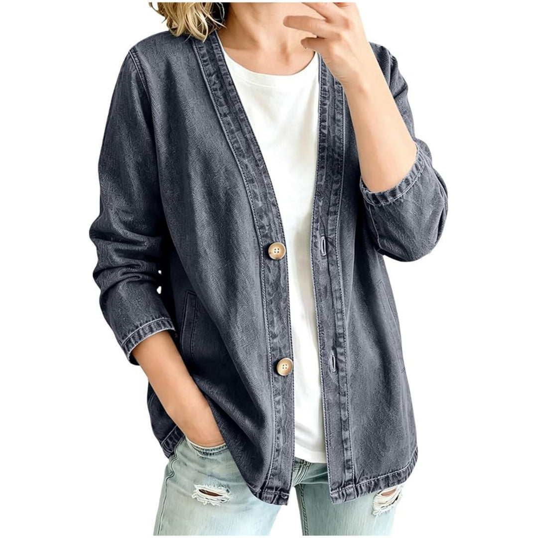 Damen Oversize Jeansjacke im Kimono-Stil mit Holzknöpfen Shop Nory