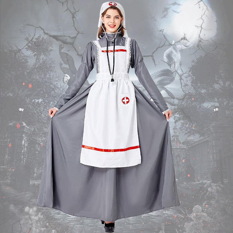 Damen nan historisches Krankenschwesternkostüm mit Schürze und Kopftuch Shop Nory