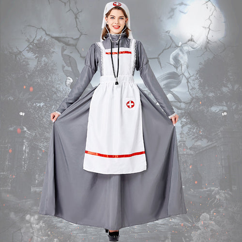 Damen nan historisches Krankenschwesternkostüm mit Schürze und Kopftuch Shop Nory