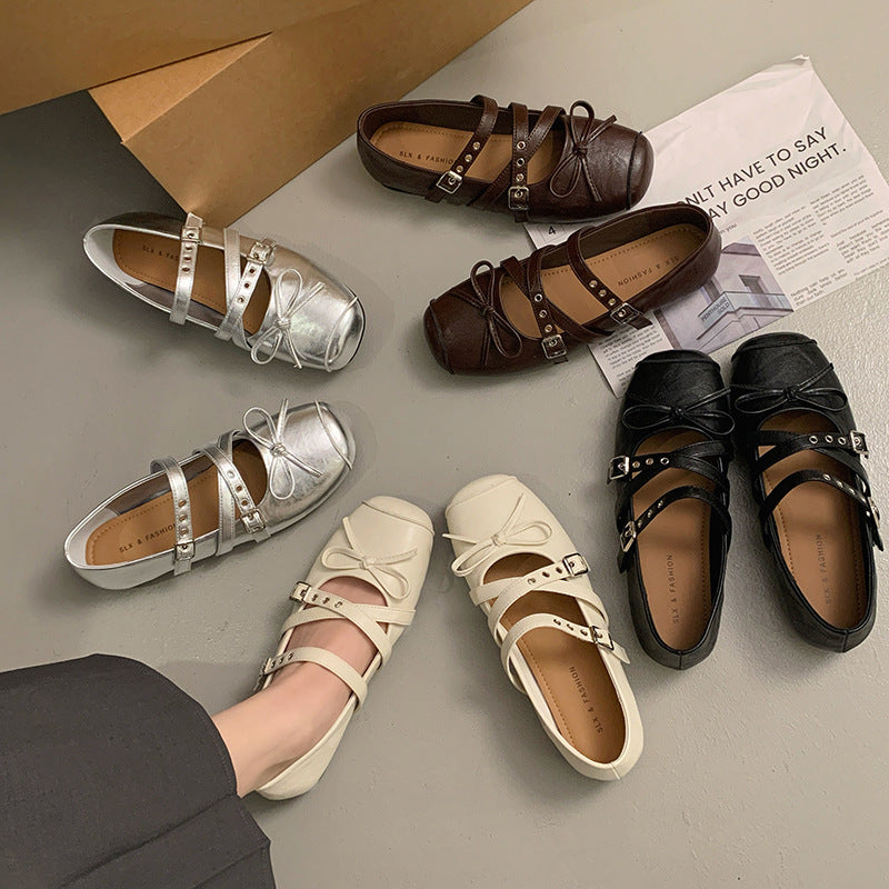 Damen Ballerinas mit verstellbaren Riemchen und süßem Schleifendesign Shopnory