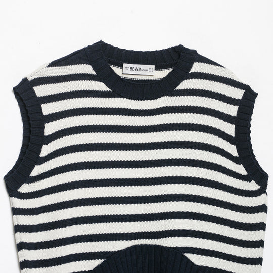 Damen Gestreifte Strickweste mit Rundhalsausschnitt und breitem Rippenbund Shop Nory