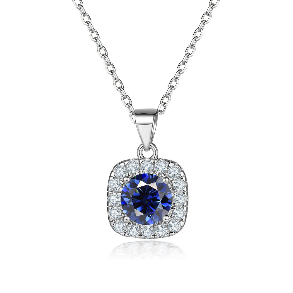 Damen Halskette mit luxuriösem, blauen Kristall und funkelndem Zirkonia-Rahmen Shop Nory