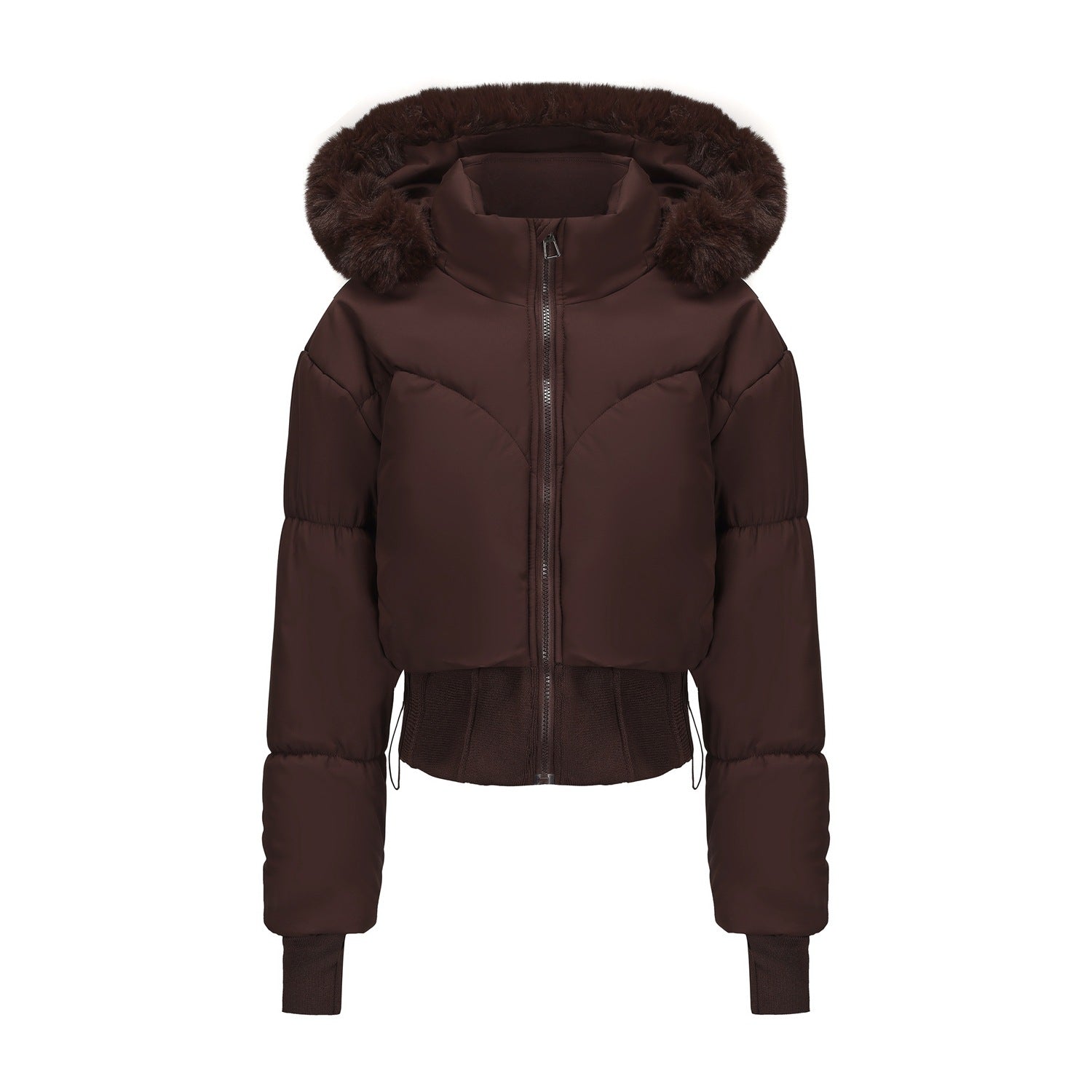 Damen cropped Daunenjacke mit abnehmbarer Kapuze und Kunstfellbesatz