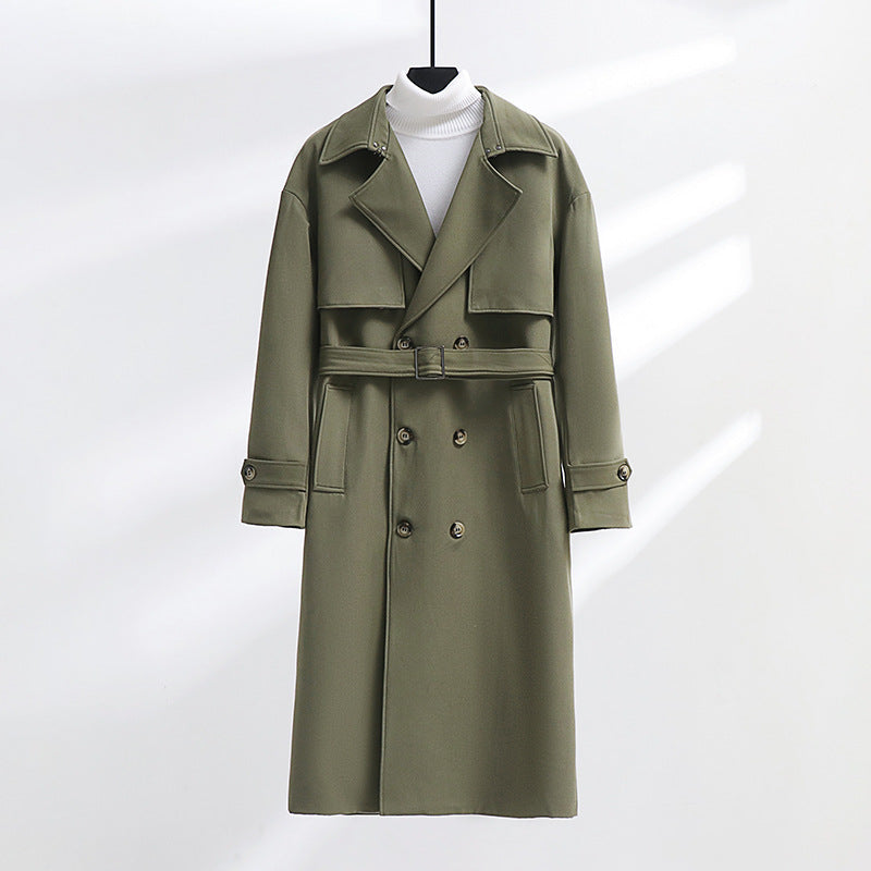 Herren Langer Doppelreihiger Trenchcoat mit Taillengürtel und Oversize‑Schalkragen Shop Nory